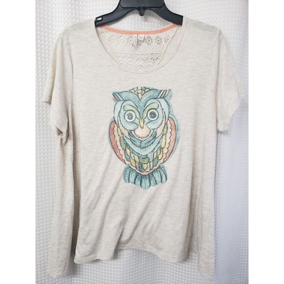 Womens Size 14/16W Top with Owl Embellishment Crochet Lace on Back Summer Plus - Picture 1 of 7